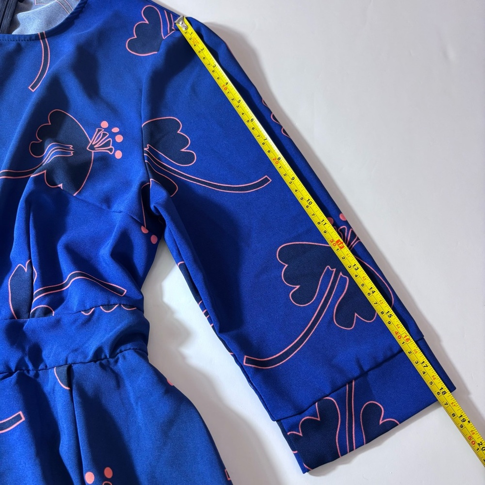 New Floral Midi Dress 3/4 Sleeves Pockets Evening Flare Pleated Blue Size XXL - Picture 14 of 15